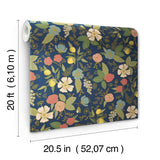 Colette Navy Peel & Stick Wallpaper with Whimsical Floral Pattern - York PSW1534RL