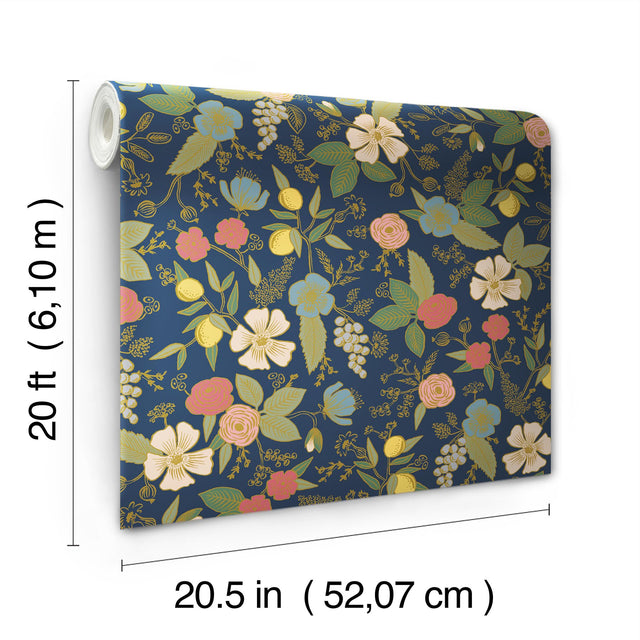 Colette Navy Peel & Stick Wallpaper with Whimsical Floral Pattern - York PSW1534RL