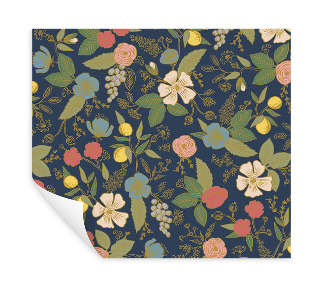 Colette Navy Peel & Stick Wallpaper with Whimsical Floral Pattern - York PSW1534RL