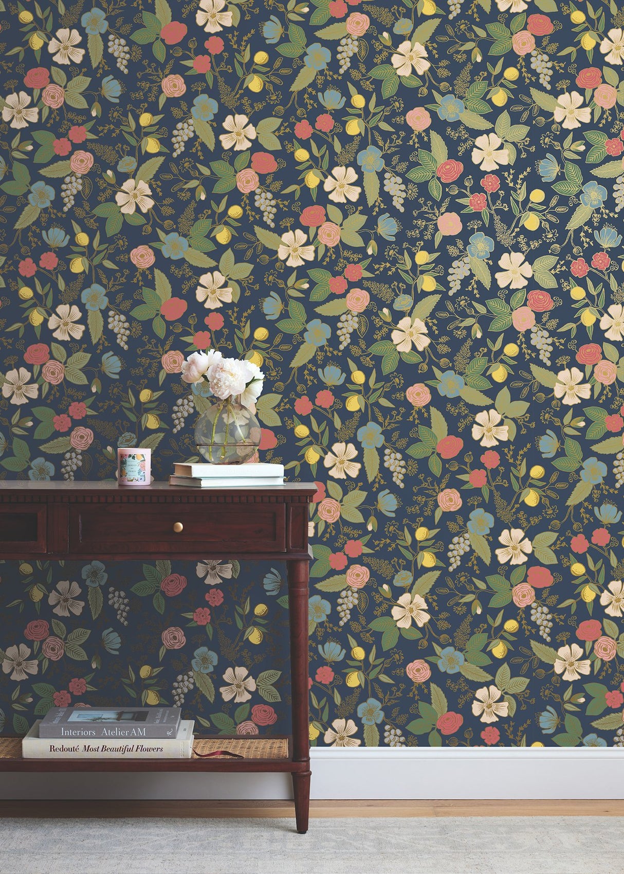 Colette Navy Peel & Stick Wallpaper with Whimsical Floral Pattern - York PSW1534RL