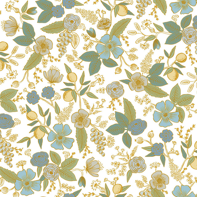 Colette Blue Multicolor Peel & Stick Wallpaper with Metallic Floral Whimsical Style - York PSW1535RL