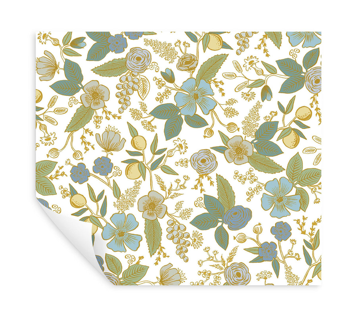 Colette Blue Multicolor Peel & Stick Wallpaper with Metallic Floral Whimsical Style - York PSW1535RL