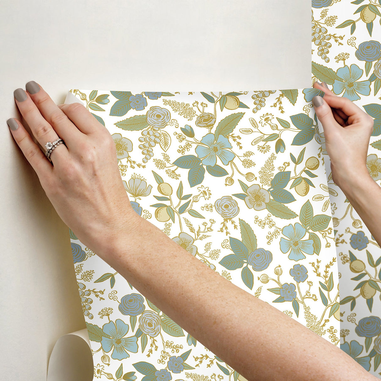 Colette Blue Multicolor Peel & Stick Wallpaper with Metallic Floral Whimsical Style - York PSW1535RL