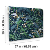 Peacock Garden Navy Peel & Stick Wallpaper with Metallic Whimsical Animal & Insects Pattern - York PSW1536RL