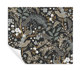 Peacock Garden Black Peel & Stick Wallpaper with Metallic Whimsical Animal Motif - York PSW1537RL
