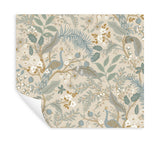 Peacock Garden Linen Peel & Stick Wallpaper with Whimsical Animal Motif - York PSW1538RL