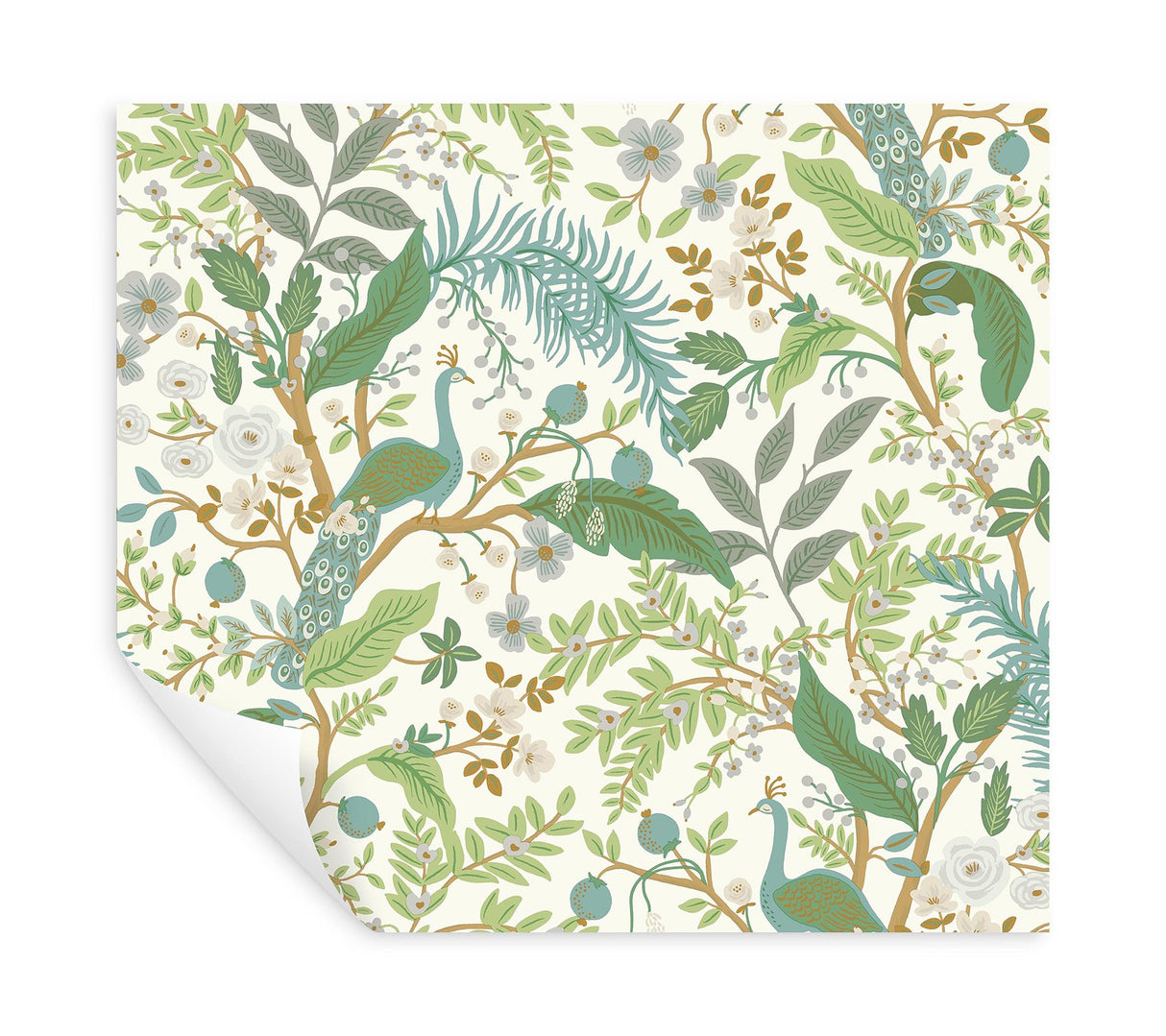 Peacock Garden White Peel & Stick Wallpaper with Whimsical Animal Motif - York PSW1539RL
