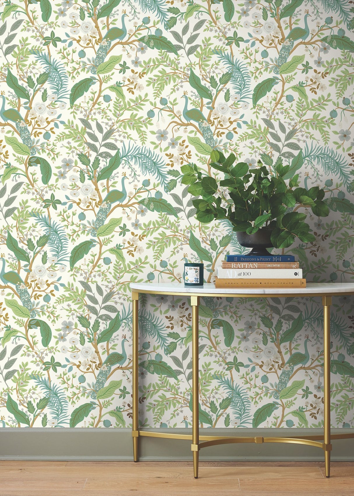 Peacock Garden White Peel & Stick Wallpaper with Whimsical Animal Motif - York PSW1539RL