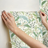 Peacock Garden White Peel & Stick Wallpaper with Whimsical Animal Motif - York PSW1539RL