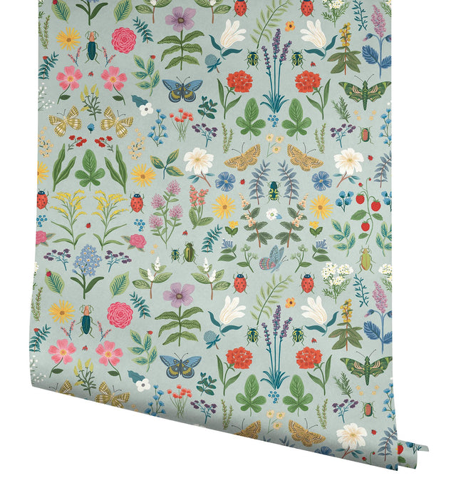 Curio Mint Peel & Stick Wallpaper with Whimsical Animals & Insects Motif - York PSW1540RL