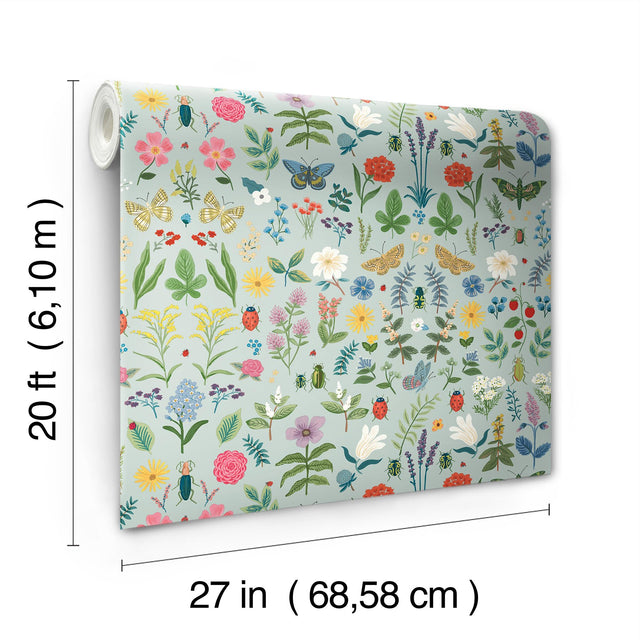 Curio Mint Peel & Stick Wallpaper with Whimsical Animals & Insects Motif - York PSW1540RL