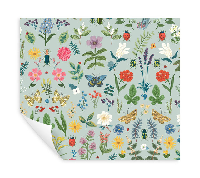 Curio Mint Peel & Stick Wallpaper with Whimsical Animals & Insects Motif - York PSW1540RL