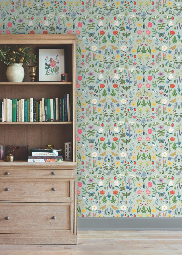 Curio Mint Peel & Stick Wallpaper with Whimsical Animals & Insects Motif - York PSW1540RL