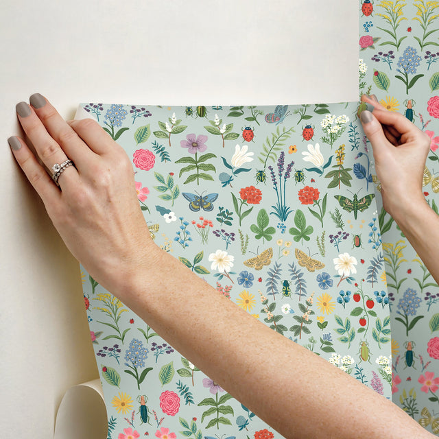 Curio Mint Peel & Stick Wallpaper with Whimsical Animals & Insects Motif - York PSW1540RL