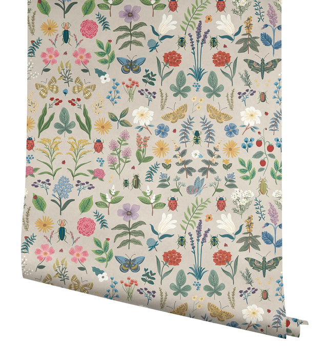 Curio Linen Peel & Stick Wallpaper with Whimsical Animals & Insects Motif - York PSW1541RL