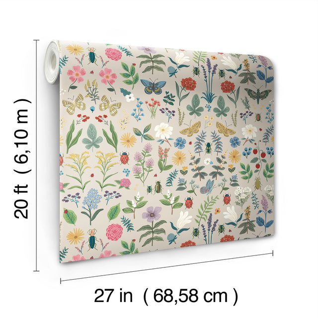 Curio Linen Peel & Stick Wallpaper with Whimsical Animals & Insects Motif - York PSW1541RL