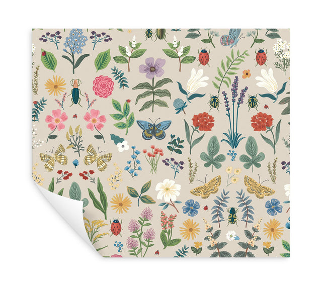 Curio Linen Peel & Stick Wallpaper with Whimsical Animals & Insects Motif - York PSW1541RL