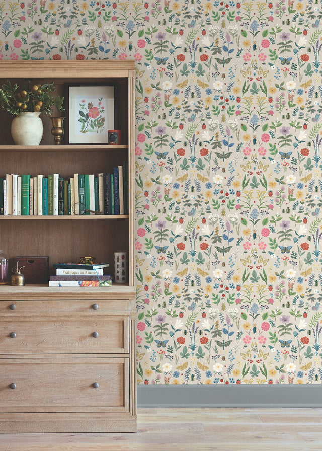Curio Linen Peel & Stick Wallpaper with Whimsical Animals & Insects Motif - York PSW1541RL
