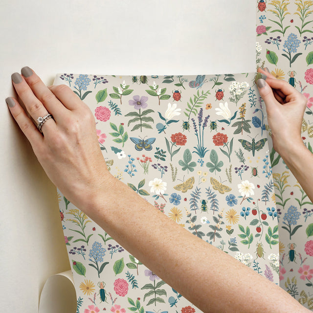 Curio Linen Peel & Stick Wallpaper with Whimsical Animals & Insects Motif - York PSW1541RL