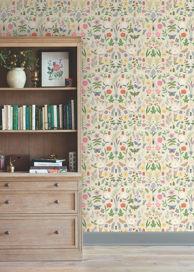 Curio Cream Peel & Stick Wallpaper with Whimsical Animals & Insects Motif - York PSW1542RL