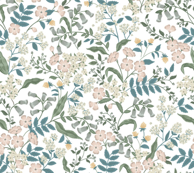 Sweetbrier Blush Peel & Stick Wallpaper with Whimsical Floral Pattern - York PSW1543RL