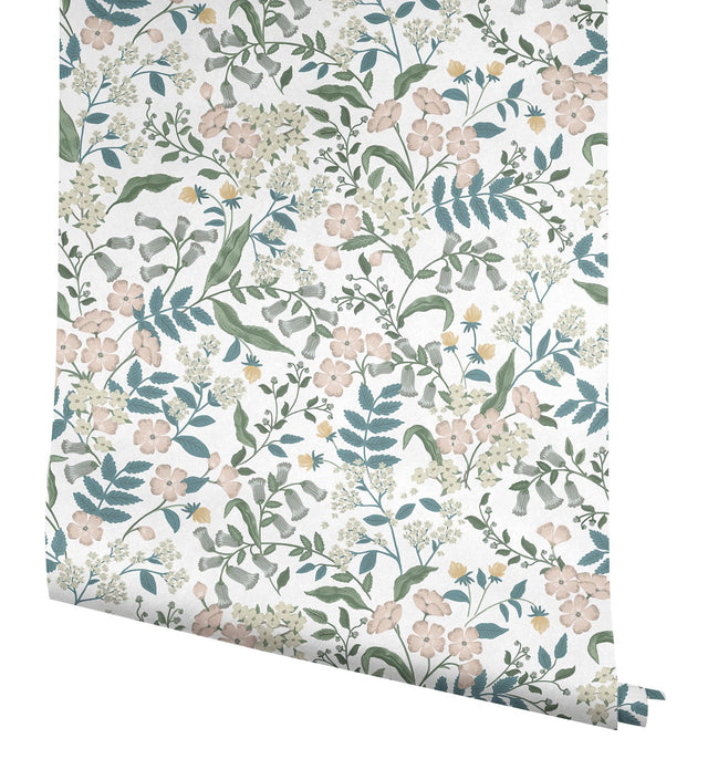 Sweetbrier Blush Peel & Stick Wallpaper with Whimsical Floral Pattern - York PSW1543RL