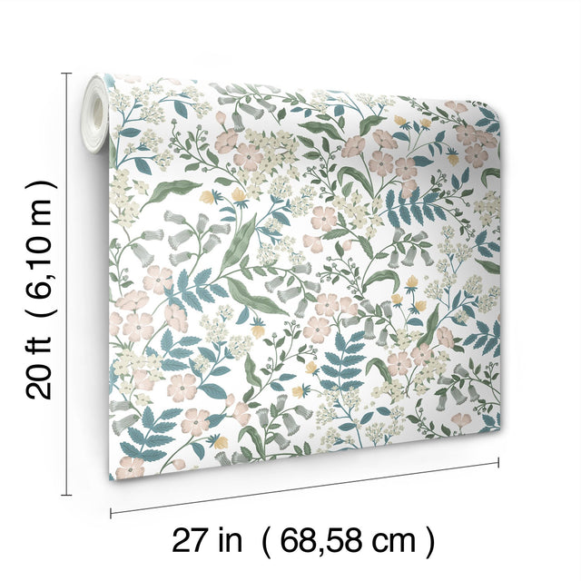 Sweetbrier Blush Peel & Stick Wallpaper with Whimsical Floral Pattern - York PSW1543RL