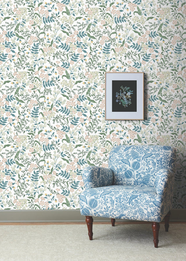 Sweetbrier Blush Peel & Stick Wallpaper with Whimsical Floral Pattern - York PSW1543RL