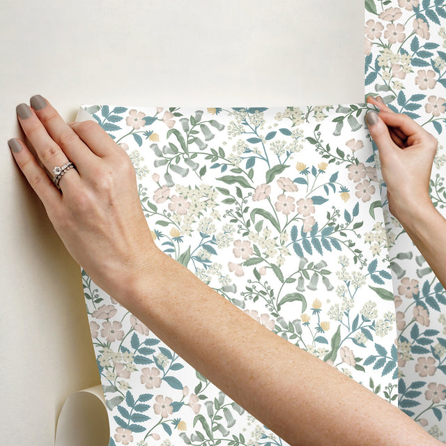 Sweetbrier Blush Peel & Stick Wallpaper with Whimsical Floral Pattern - York PSW1543RL