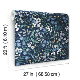 Sweetbrier Navy Peel & Stick Wallpaper with Whimsical Floral Pattern - York PSW1544RL