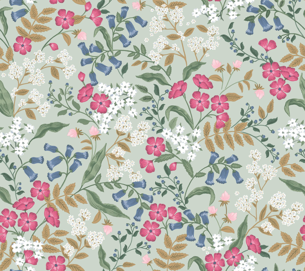 Sweetbrier Mint Peel & Stick Wallpaper with Whimsical Floral Pattern - York PSW1545RL