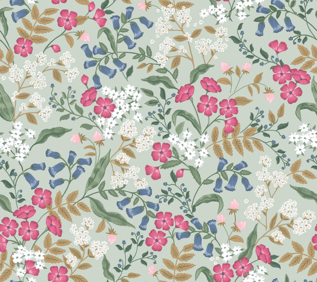 Sweetbrier Mint Peel & Stick Wallpaper with Whimsical Floral Pattern - York PSW1545RL