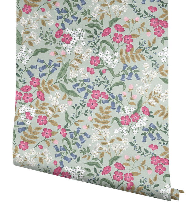 Sweetbrier Mint Peel & Stick Wallpaper with Whimsical Floral Pattern - York PSW1545RL