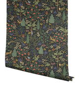 Woodland Black Peel & Stick Wallpaper with Whimsical Animals & Insects Pattern - York PSW1546RL