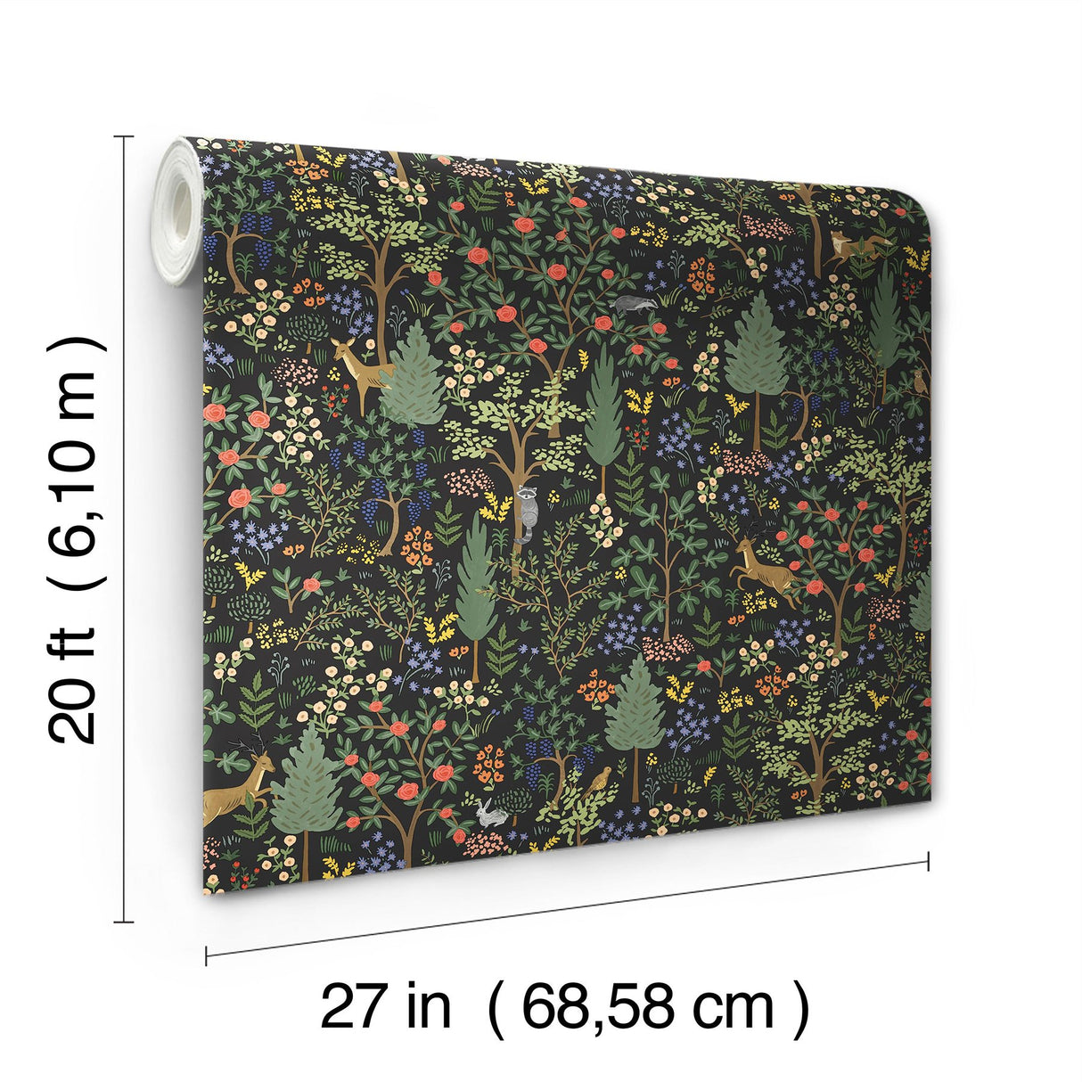 Woodland Black Peel & Stick Wallpaper with Whimsical Animals & Insects Pattern - York PSW1546RL