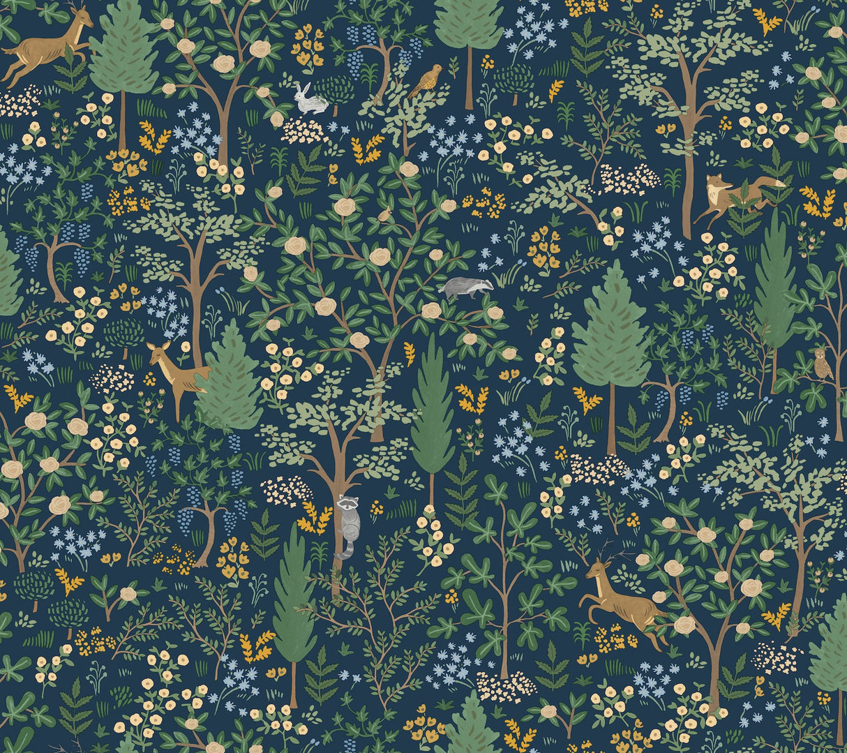Woodland Navy Peel & Stick Wallpaper with Whimsical Animals & Insects Pattern - York PSW1547RL