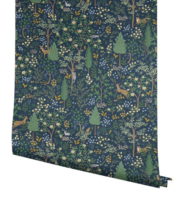 Woodland Navy Peel & Stick Wallpaper with Whimsical Animals & Insects Pattern - York PSW1547RL