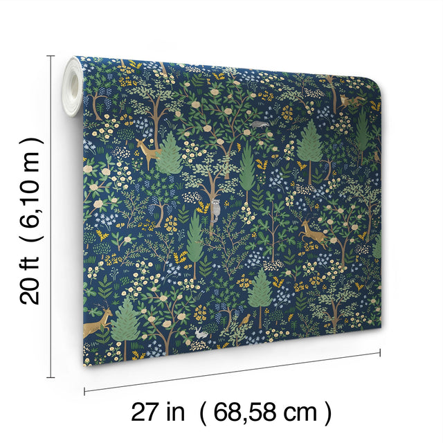 Woodland Navy Peel & Stick Wallpaper with Whimsical Animals & Insects Pattern - York PSW1547RL