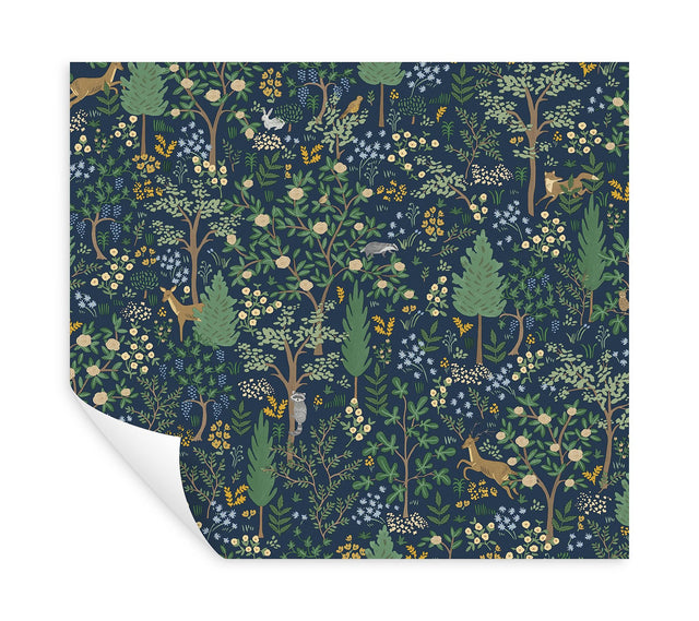 Woodland Navy Peel & Stick Wallpaper with Whimsical Animals & Insects Pattern - York PSW1547RL