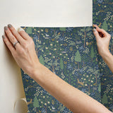 Woodland Navy Peel & Stick Wallpaper with Whimsical Animals & Insects Pattern - York PSW1547RL