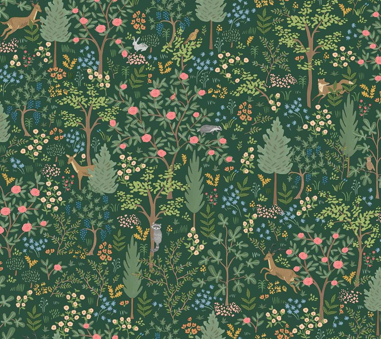 Woodland Emerald Peel & Stick Wallpaper with Whimsical Animals & Insects Pattern - York PSW1548RL