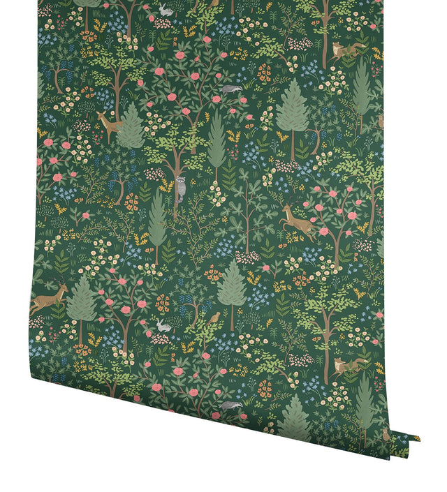Woodland Emerald Peel & Stick Wallpaper with Whimsical Animals & Insects Pattern - York PSW1548RL