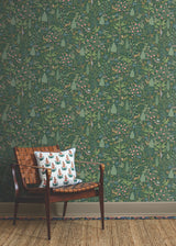Woodland Emerald Peel & Stick Wallpaper with Whimsical Animals & Insects Pattern - York PSW1548RL