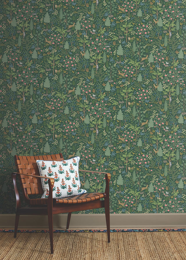 Woodland Emerald Peel & Stick Wallpaper with Whimsical Animals & Insects Pattern - York PSW1548RL