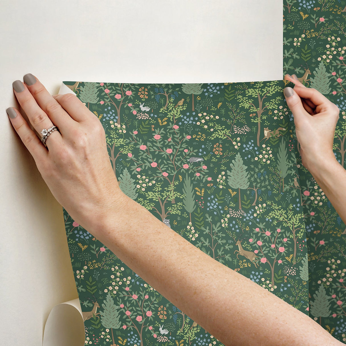 Woodland Emerald Peel & Stick Wallpaper with Whimsical Animals & Insects Pattern - York PSW1548RL