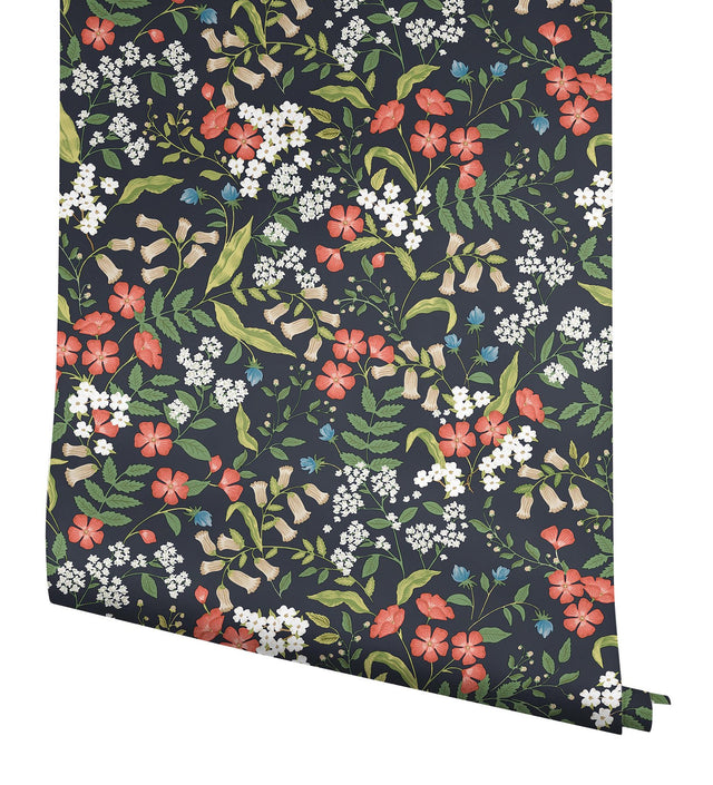 Sweetbrier Black Floral Peel & Stick Wallpaper, Whimsical Style - York PSW1549RL