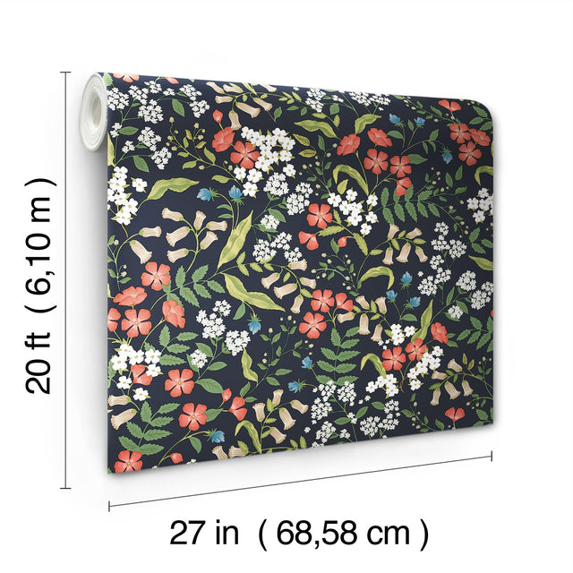 Sweetbrier Black Floral Peel & Stick Wallpaper, Whimsical Style - York PSW1549RL