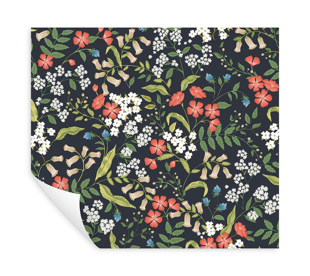 Sweetbrier Black Floral Peel & Stick Wallpaper, Whimsical Style - York PSW1549RL