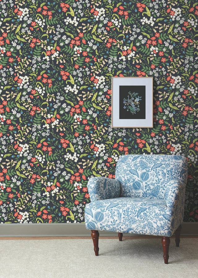 Sweetbrier Black Floral Peel & Stick Wallpaper, Whimsical Style - York PSW1549RL
