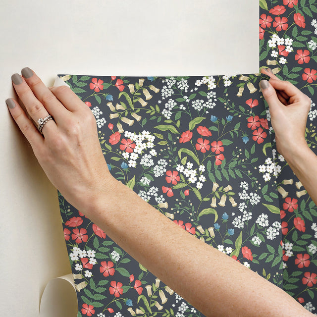 Sweetbrier Black Floral Peel & Stick Wallpaper, Whimsical Style - York PSW1549RL